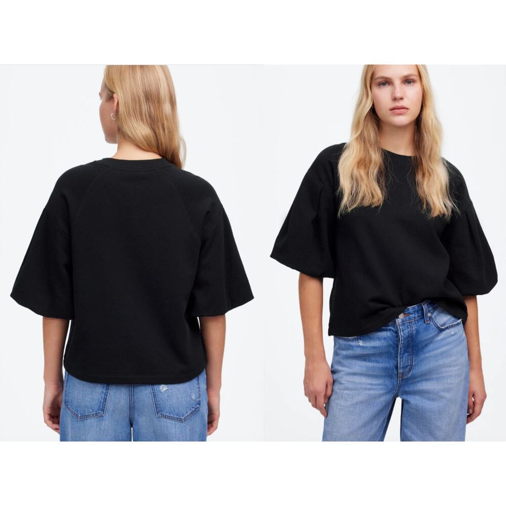 Madewell | NWT | Puff-Sleeve Sweatshirt Tee in Jet Black | Sz XXS